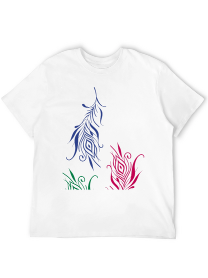 Artistic Feather Design Black T-Shirt