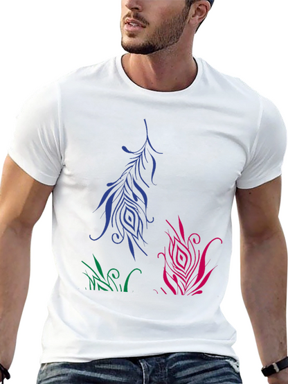 Artistic Feather Design Black T-Shirt