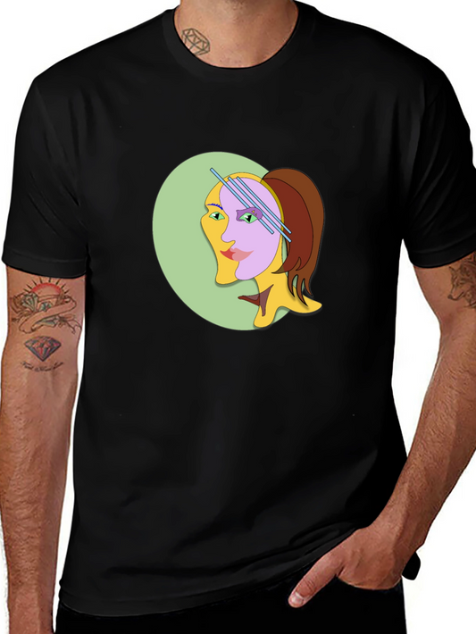 Abstract Woman Graphic Tee - Black Cotton T-Shirt