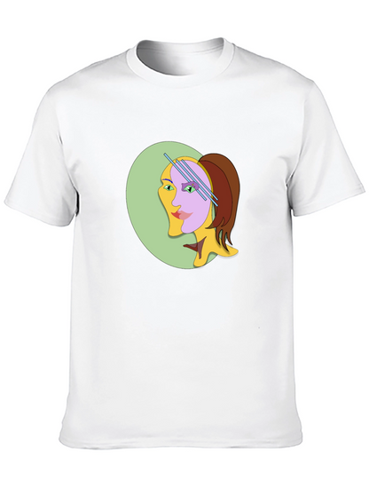 Abstract Woman Graphic Tee - Black Cotton T-Shirt