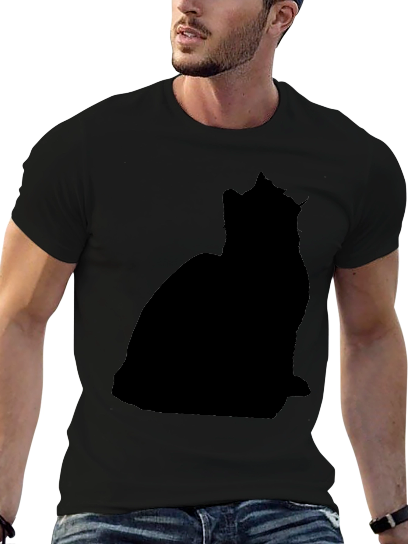 Mens Black Cat Silhouette T-Shirt