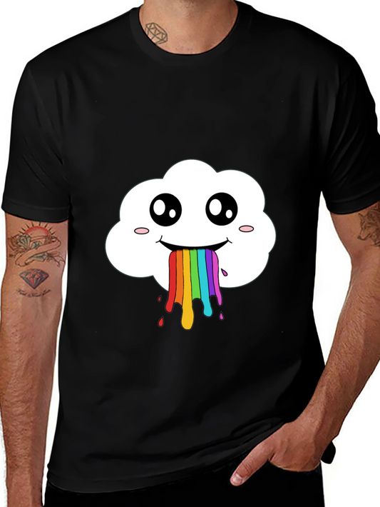 Rainbow Vomit Cloud Graphic Tee - Black Cotton Comfort