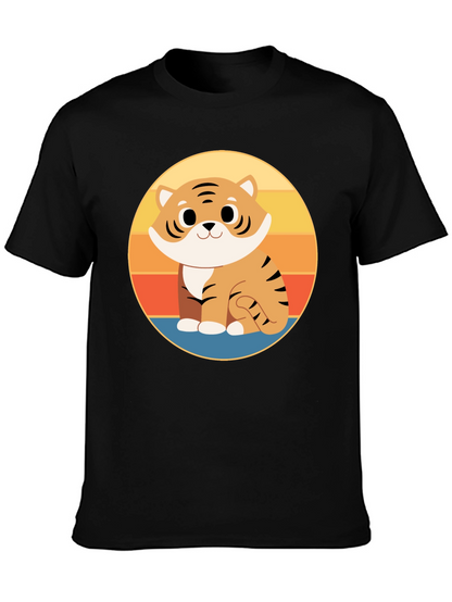 Cute Cartoon Tiger Graphic Tee - Black