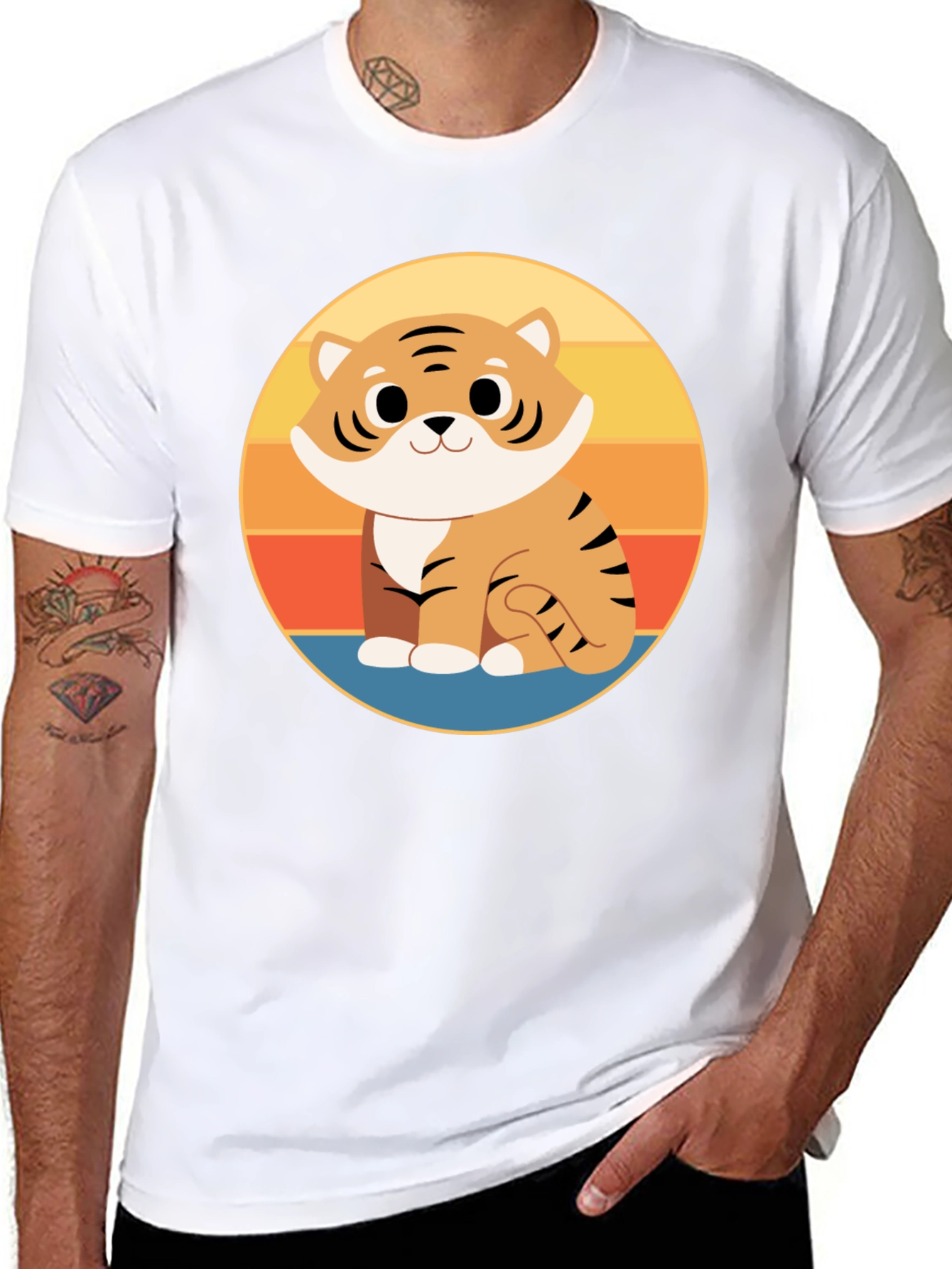 Cute Cartoon Tiger Graphic Tee - Black