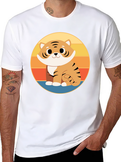 Cute Cartoon Tiger Graphic Tee - Black