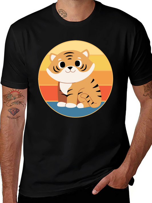 Cute Cartoon Tiger Graphic Tee - Black