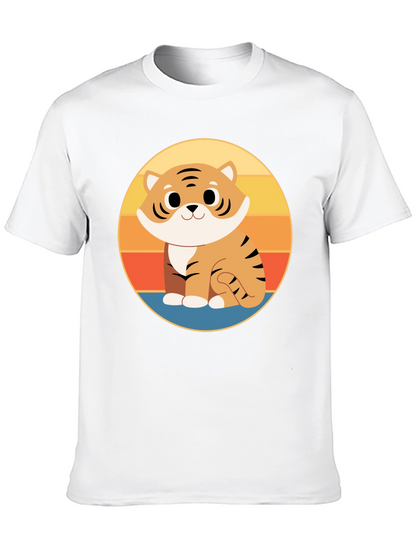 Cute Cartoon Tiger Graphic Tee - Black