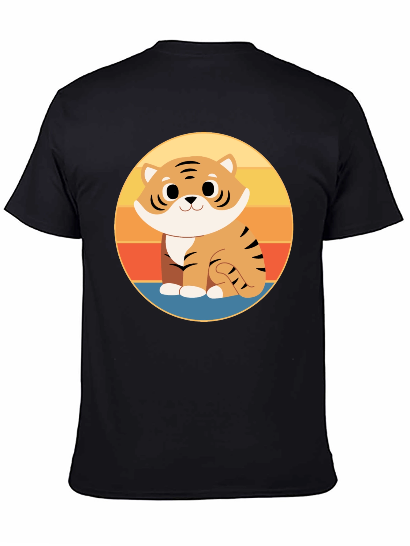 Cute Cartoon Tiger Graphic Tee - Black