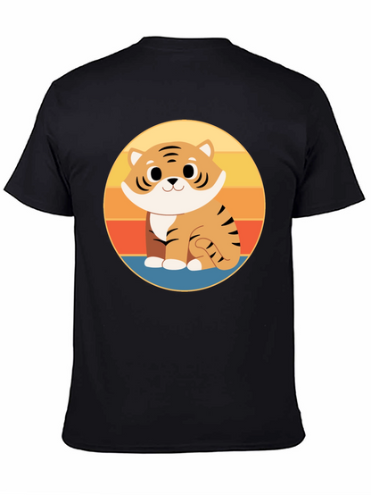 Cute Cartoon Tiger Graphic Tee - Black