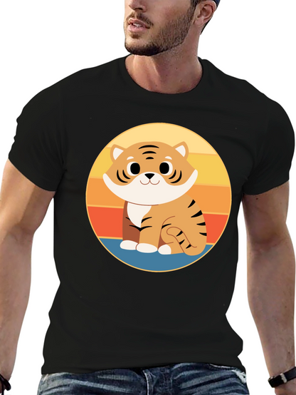 Cute Cartoon Tiger Graphic Tee - Black