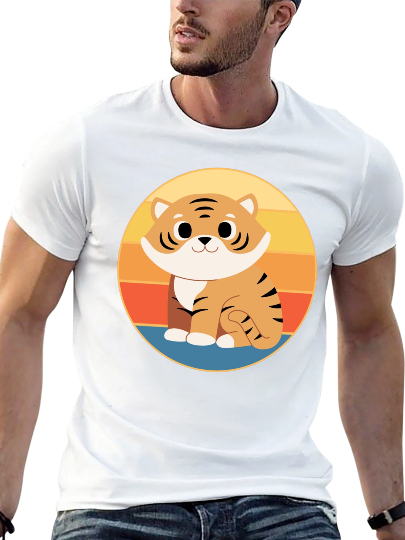 Cute Cartoon Tiger Graphic Tee - Black