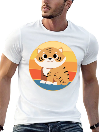 Cute Cartoon Tiger Graphic Tee - Black