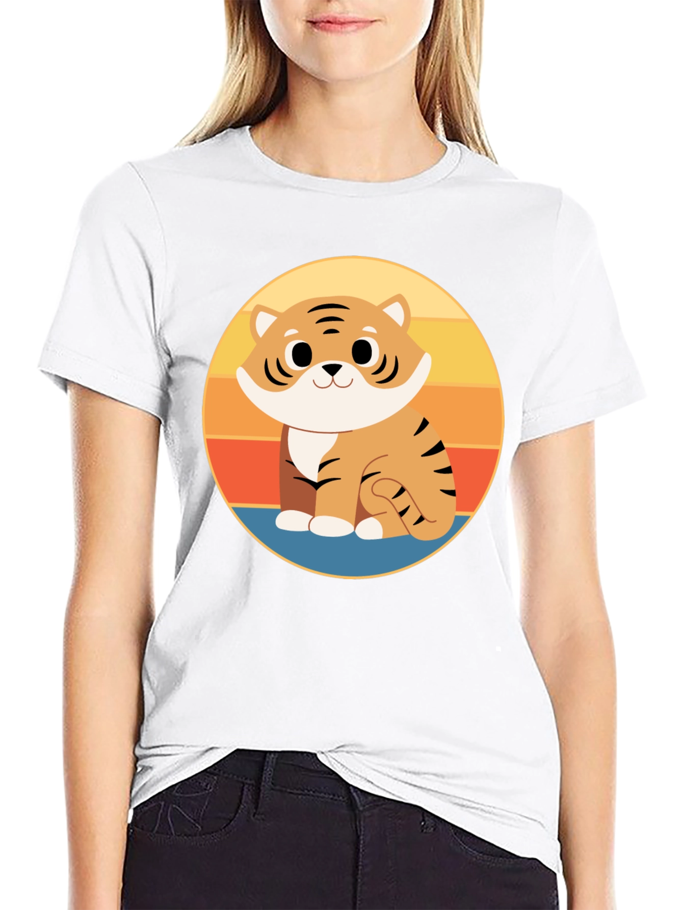 Cute Cartoon Tiger Graphic Tee - Black