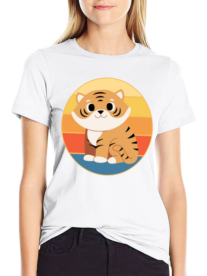 Cute Cartoon Tiger Graphic Tee - Black