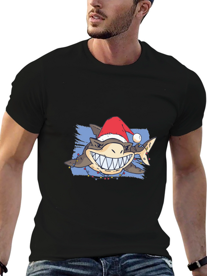 Festive Shark Graphic Tee - Holiday Style!