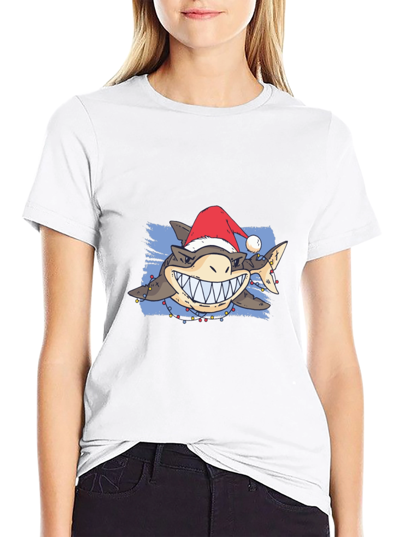 Festive Shark Graphic Tee - Holiday Style!