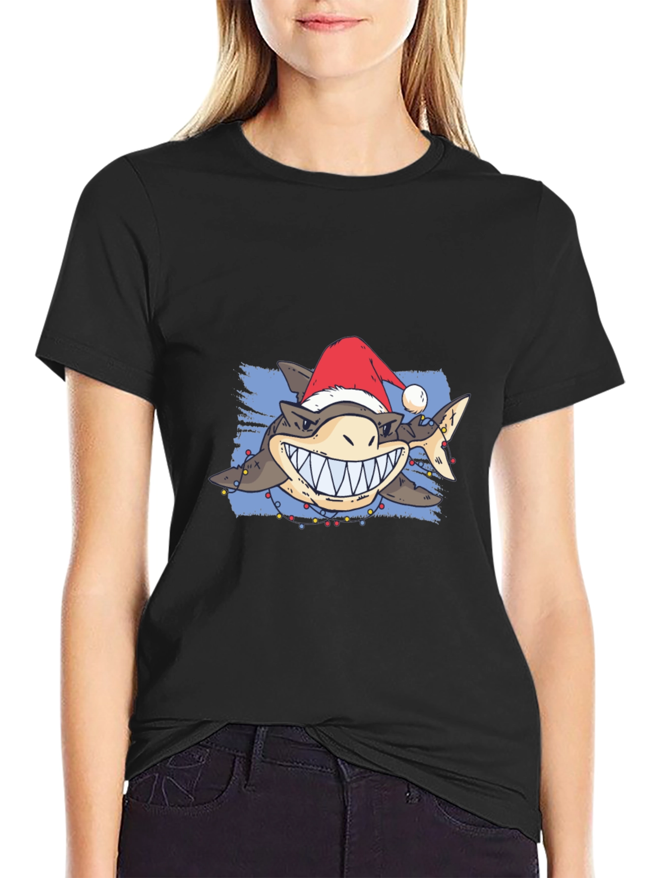Festive Shark Graphic Tee - Holiday Style!