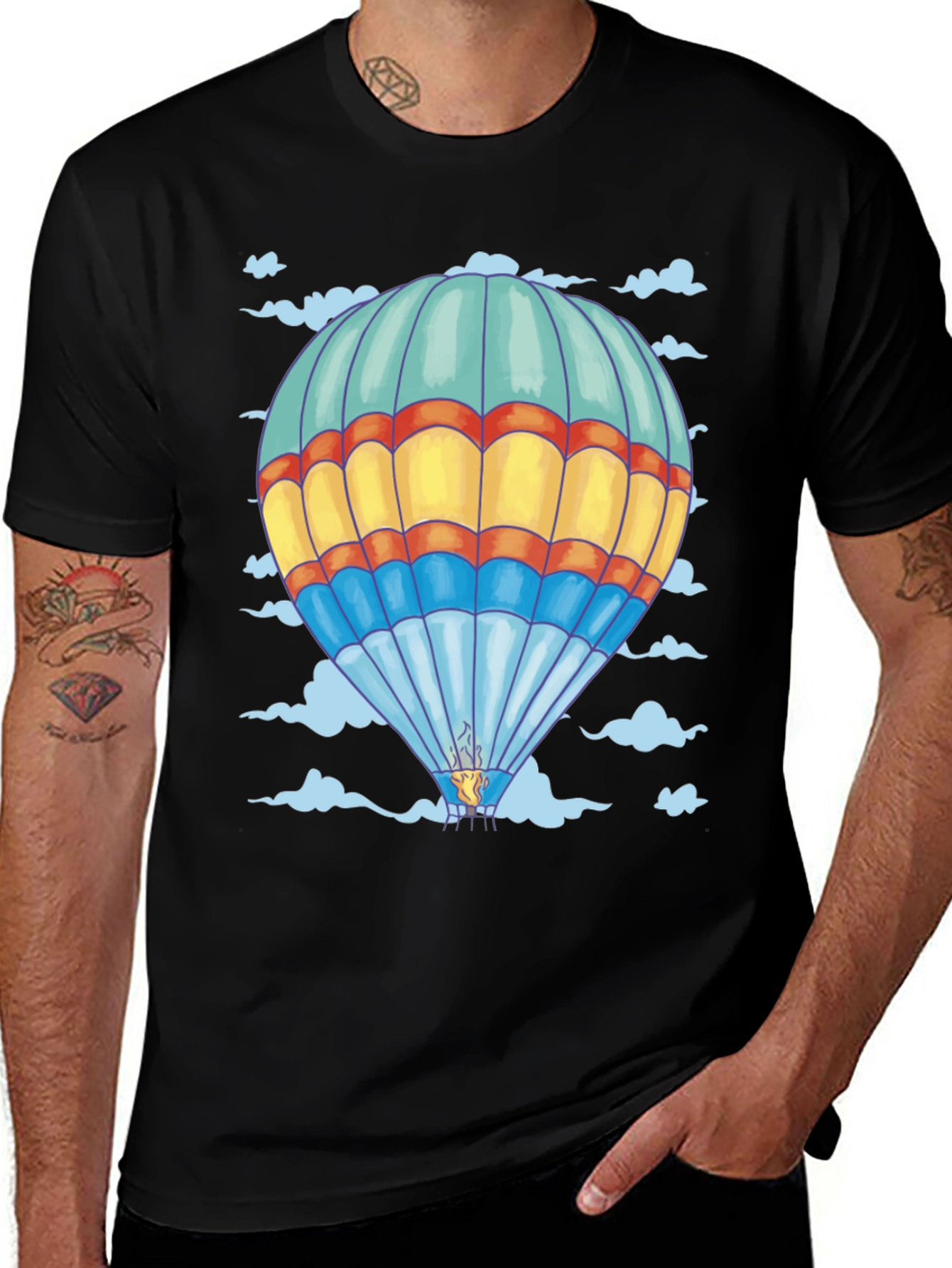Balloon Print Tee - Black Cotton Comfort
