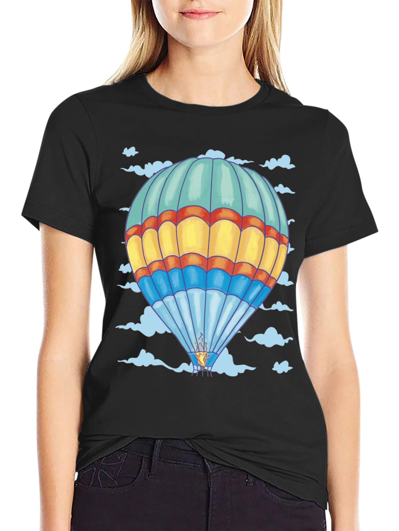 Balloon Print Tee - Black Cotton Comfort