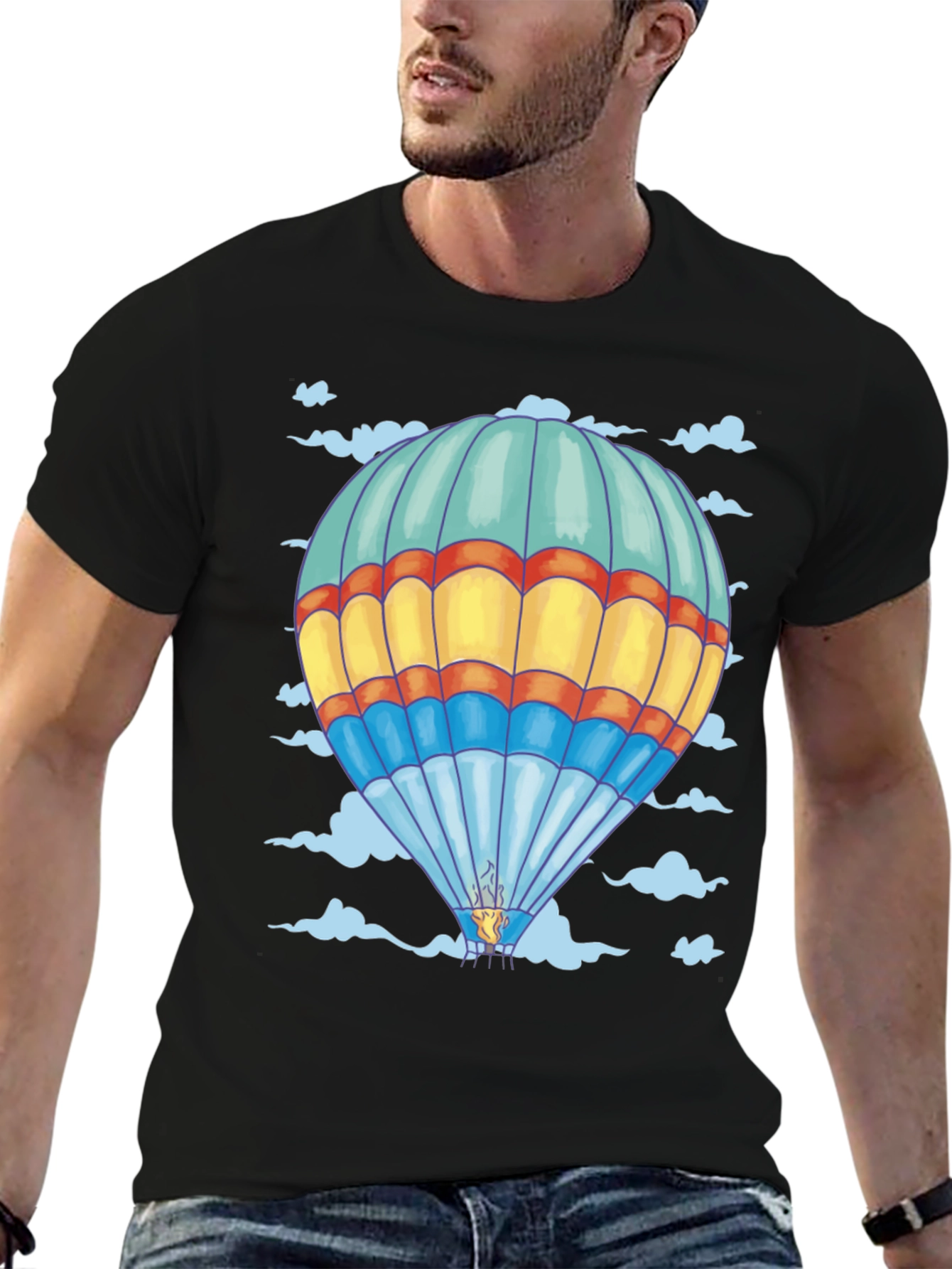 Balloon Print Tee - Black Cotton Comfort