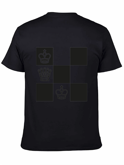 Chess Piece Patterned Graphic Tee - Black
