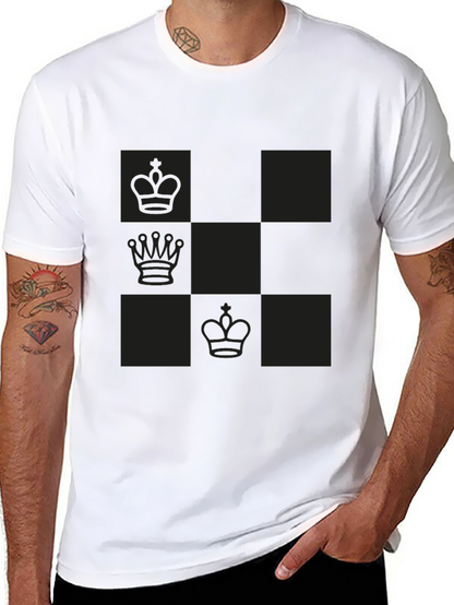 Chess Piece Patterned Graphic Tee - Black