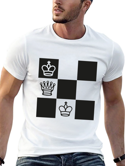 Chess Piece Patterned Graphic Tee - Black