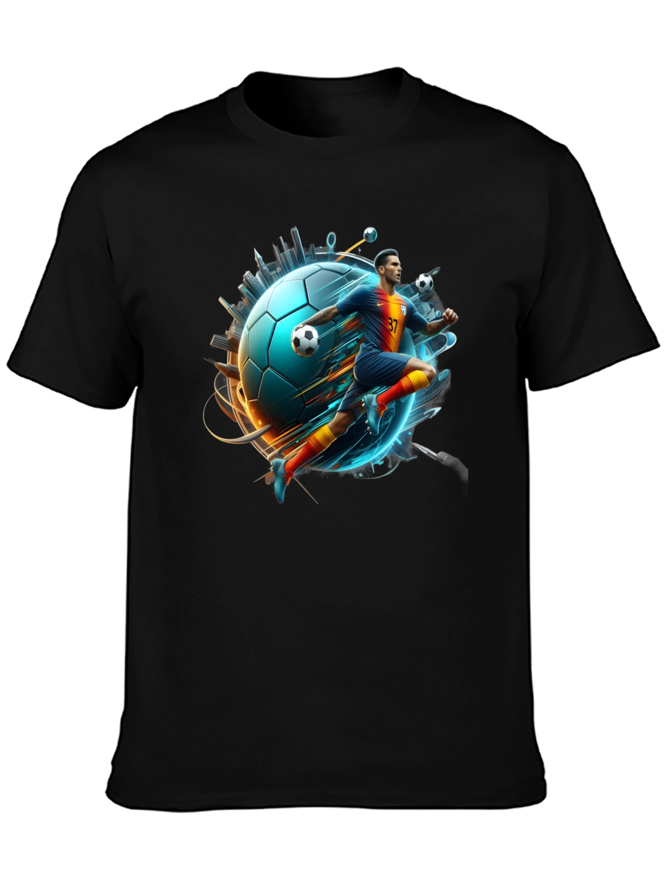 Soccer Star Graphic Tee - Black Cotton Blend