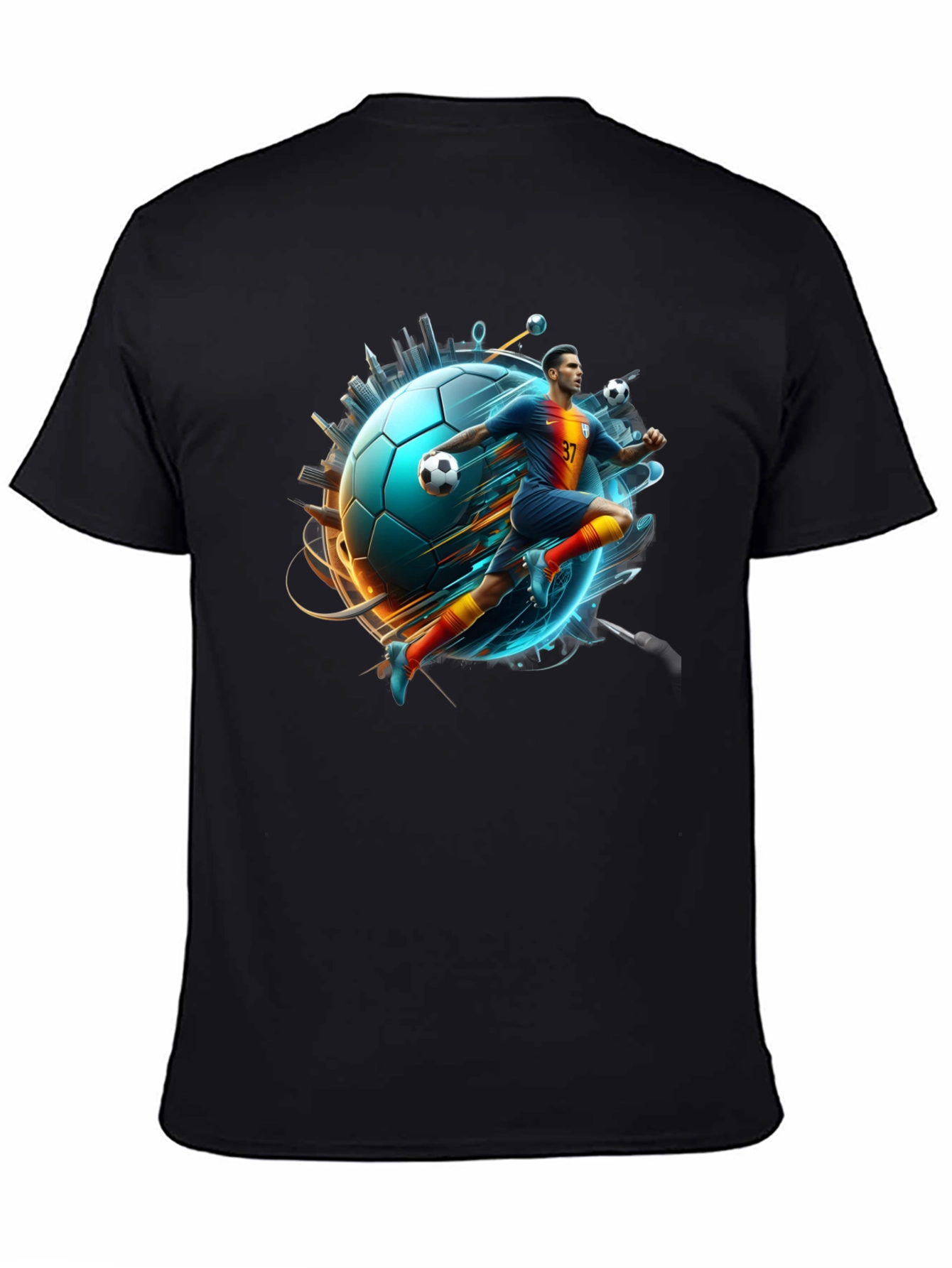 Soccer Star Graphic Tee - Black Cotton Blend