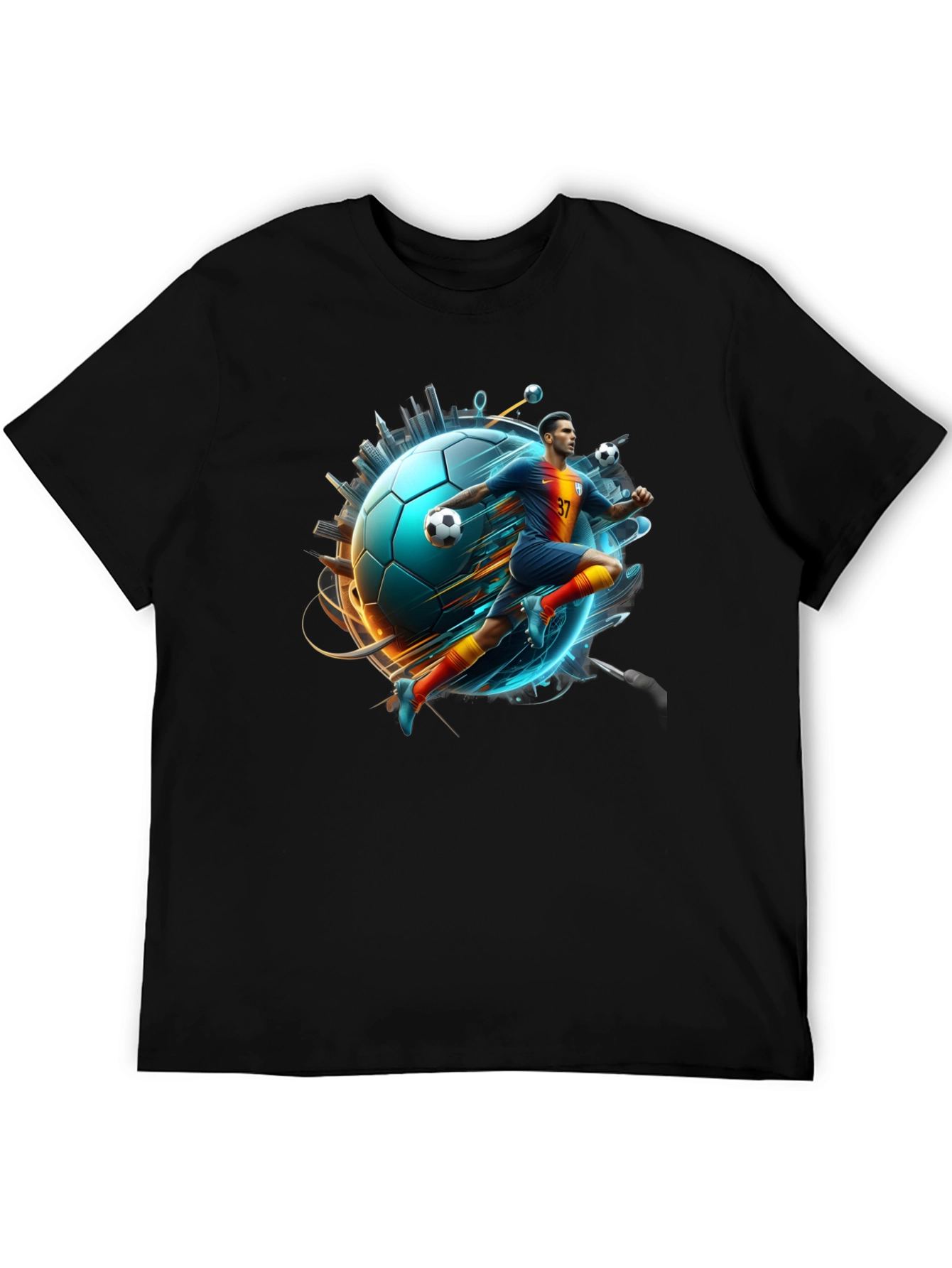 Soccer Star Graphic Tee - Black Cotton Blend