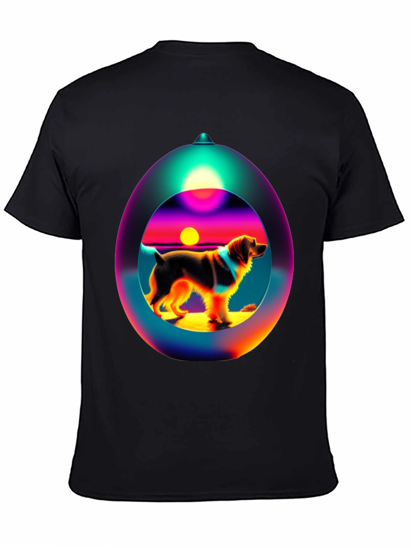Dog Sunset Sphere Black T-Shirt