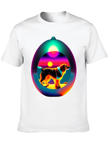 Dog Sunset Sphere Black T-Shirt