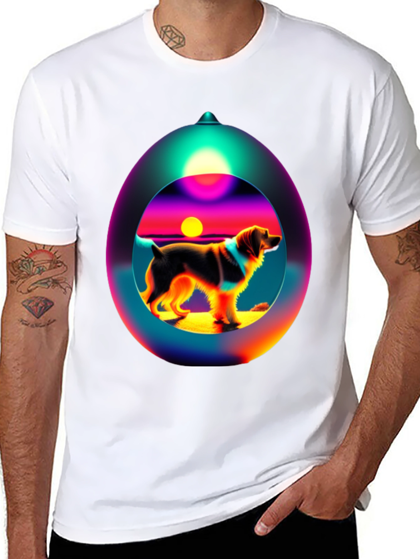 Dog Sunset Sphere Black T-Shirt