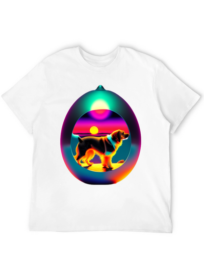 Dog Sunset Sphere Black T-Shirt