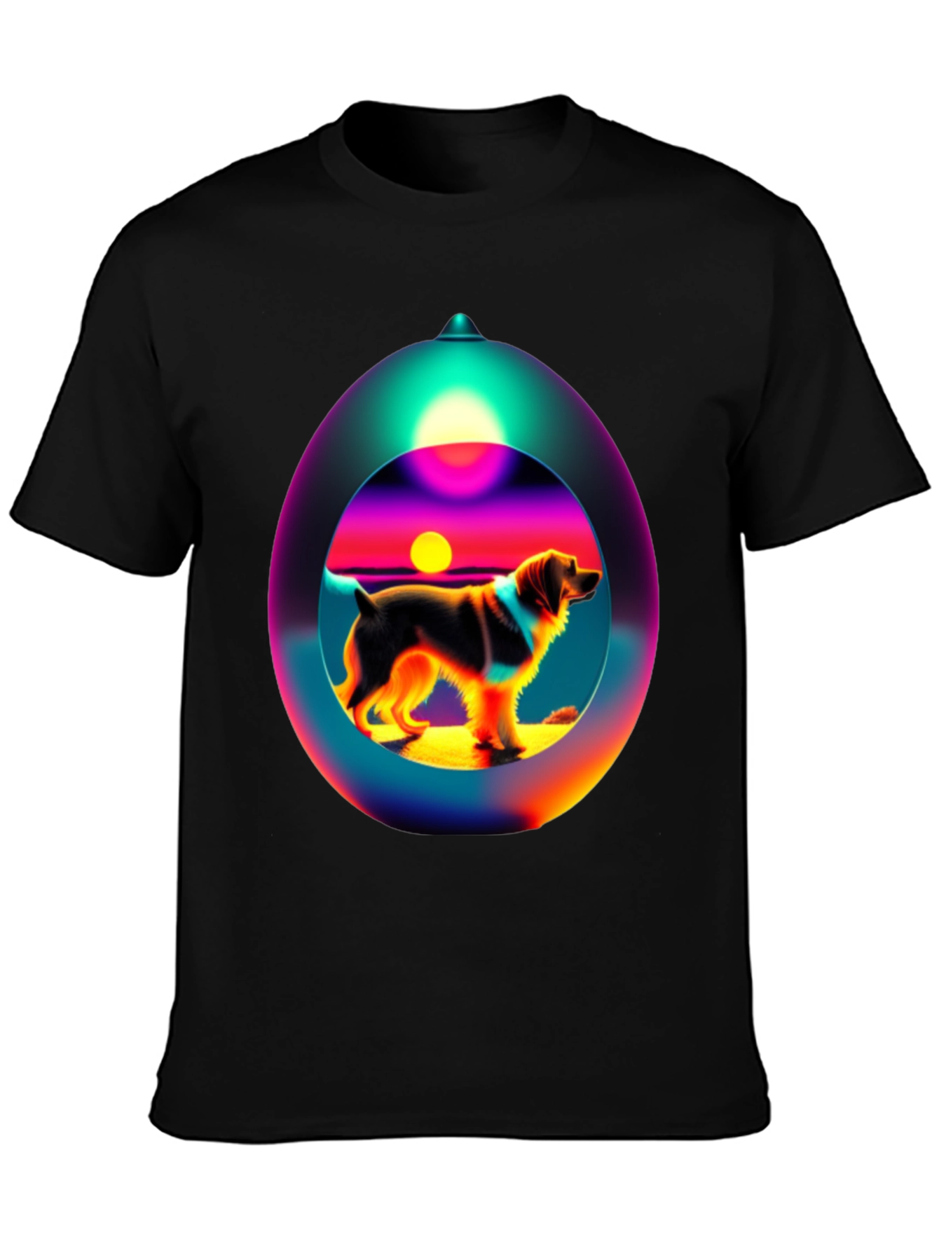 Dog Sunset Sphere Black T-Shirt