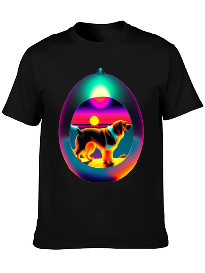 Dog Sunset Sphere Black T-Shirt