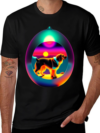 Dog Sunset Sphere Black T-Shirt