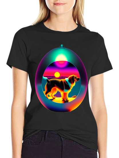 Dog Sunset Sphere Black T-Shirt