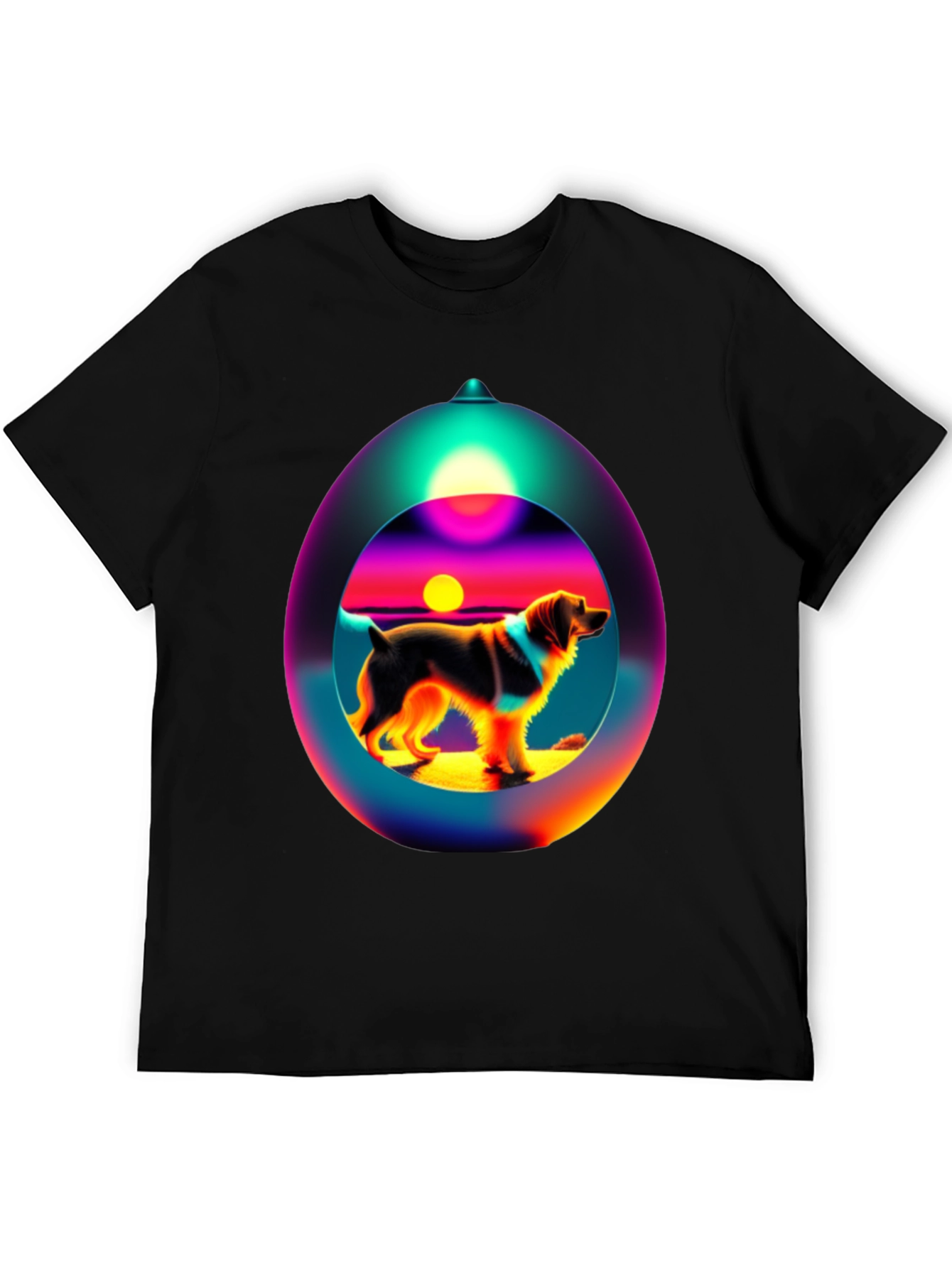Dog Sunset Sphere Black T-Shirt