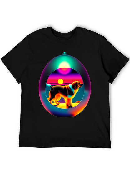 Dog Sunset Sphere Black T-Shirt