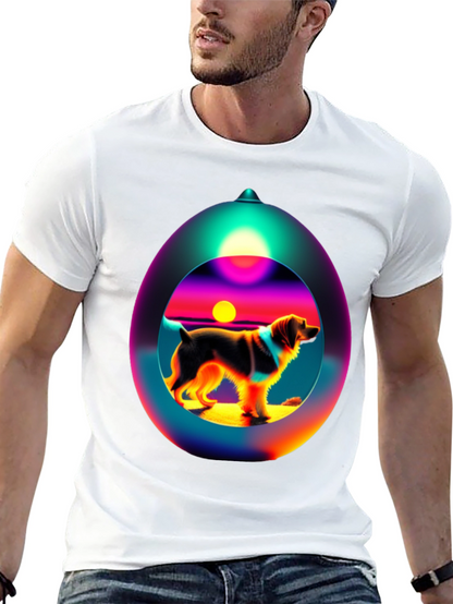 Dog Sunset Sphere Black T-Shirt