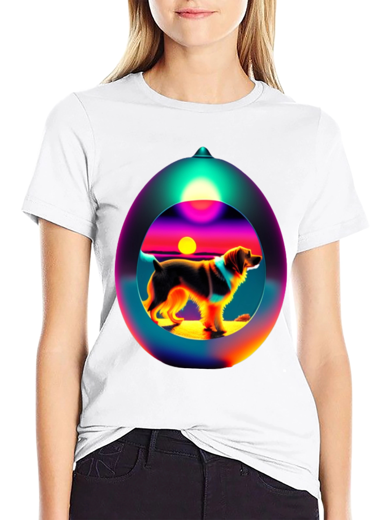 Dog Sunset Sphere Black T-Shirt