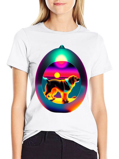 Dog Sunset Sphere Black T-Shirt