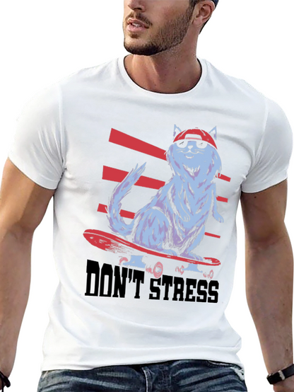 Cool Cat Skateboard T-Shirt - Dont Stress
