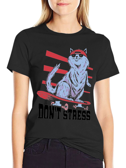 Cool Cat Skateboard T-Shirt - Dont Stress