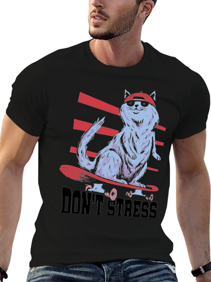 Cool Cat Skateboard T-Shirt - Dont Stress