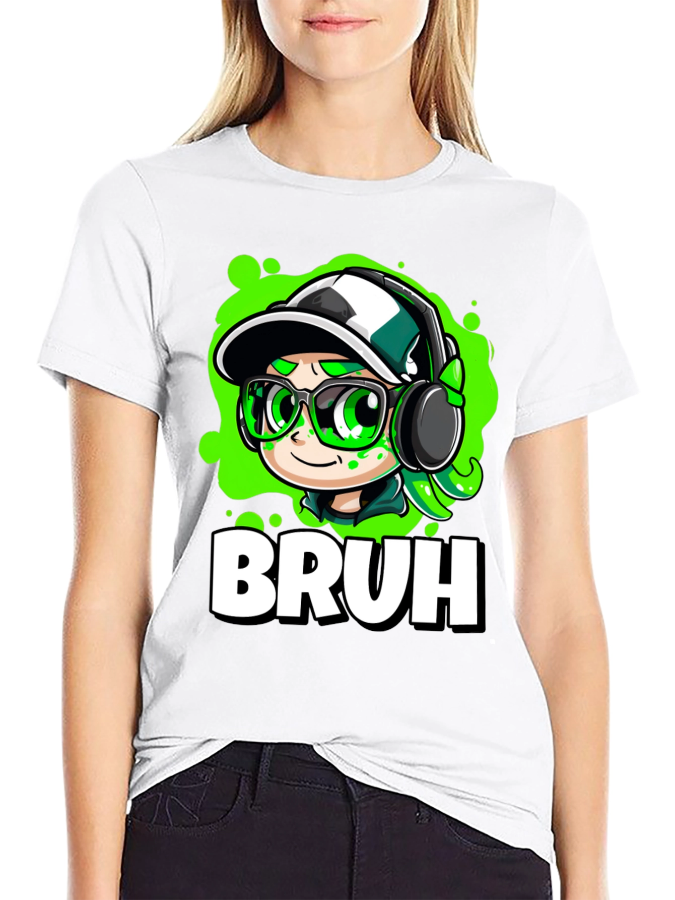 Bruh Gamer Cartoon Black Tee