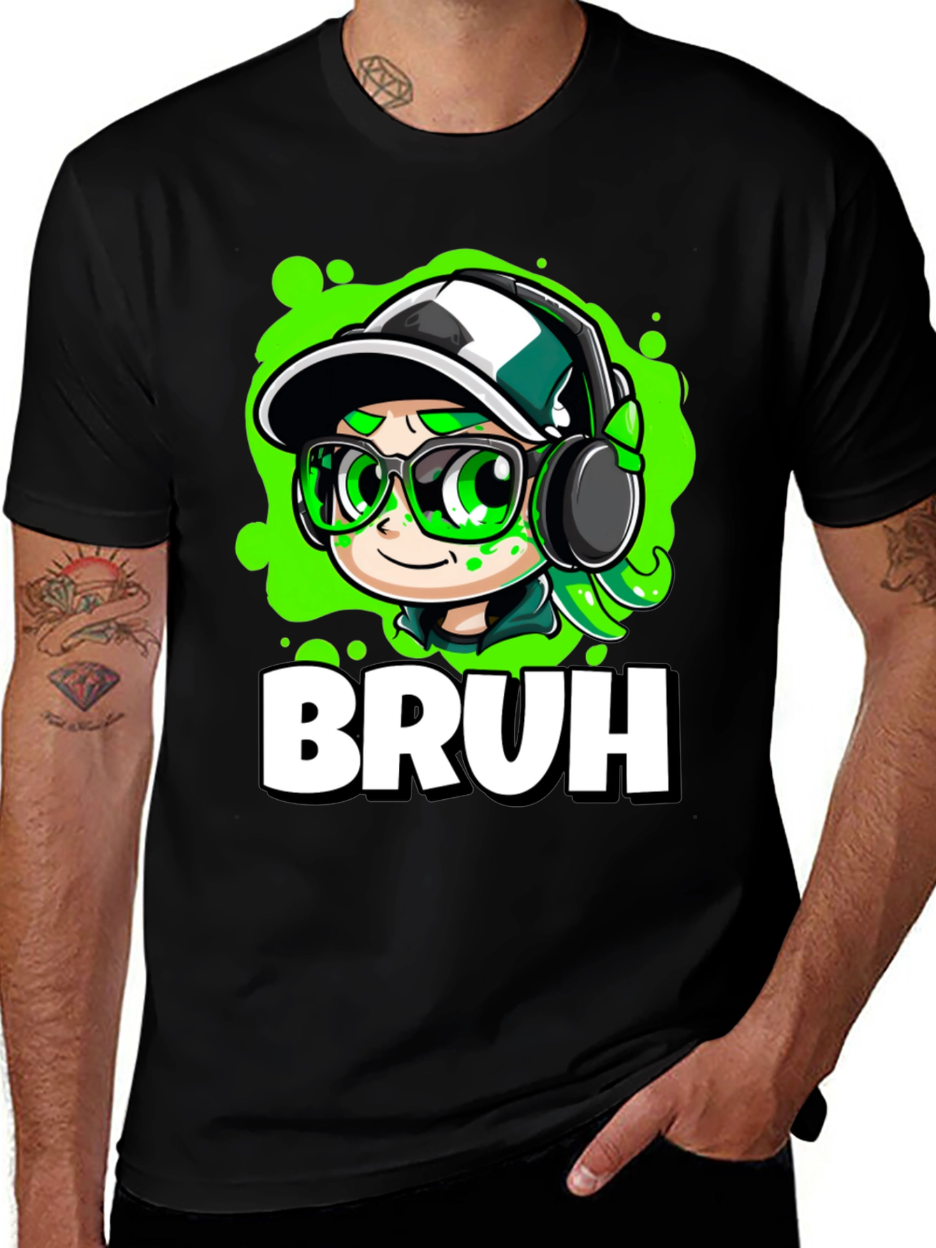 Bruh Gamer Cartoon Black Tee