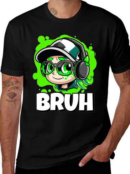 Bruh Gamer Cartoon Black Tee