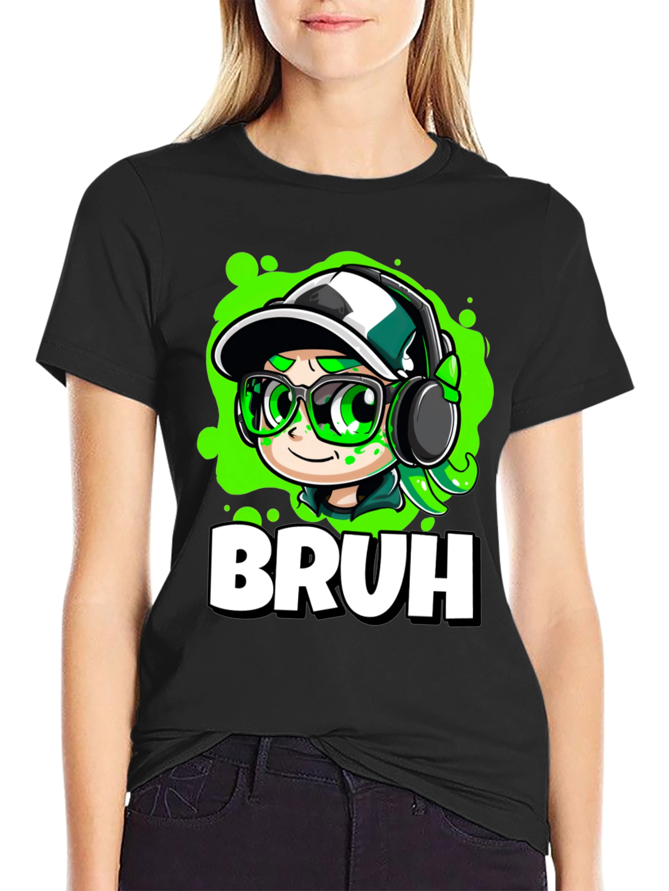 Bruh Gamer Cartoon Black Tee